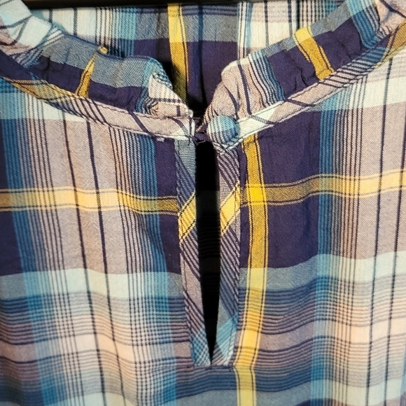 St John's Baysize 3x lightweight cotton/rayon plaid blues,yellow oversized flowy - Picture 4 of 8
